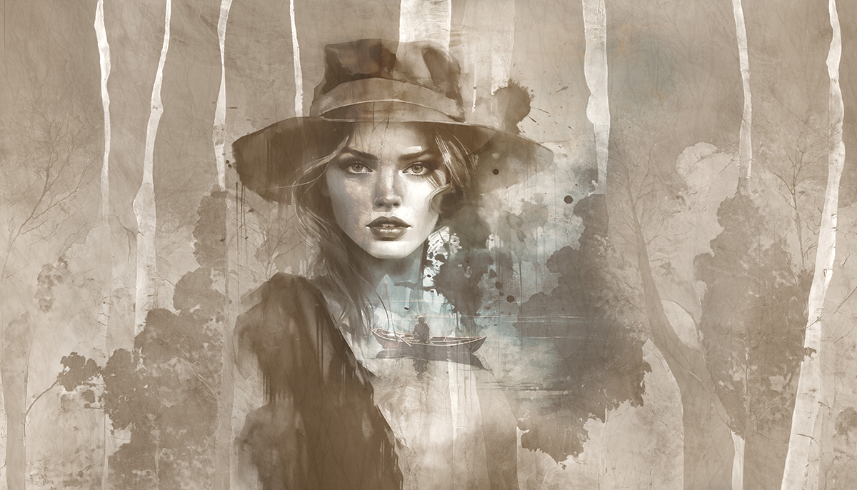 Beautiful,Woman,On,Abstract,Background.,Mural.,Illustration,For,Wallpaper.