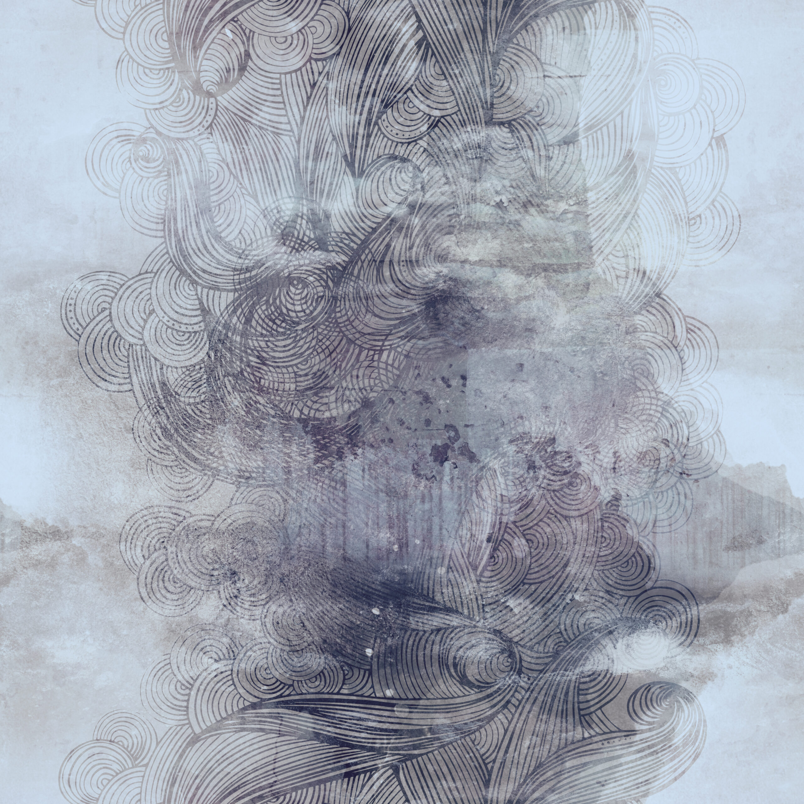 Waves,,Curls,,Clouds,And,Watercolor,Spots,Seamless,Pattern.,Abstract,Hand