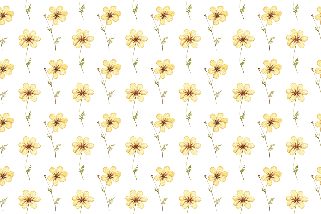 Watercolor seamless pattern with yellow flowers. Hand drawn illu