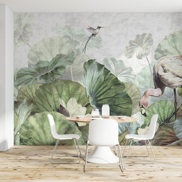 Foto murale Zambakë uji dhe flamingo