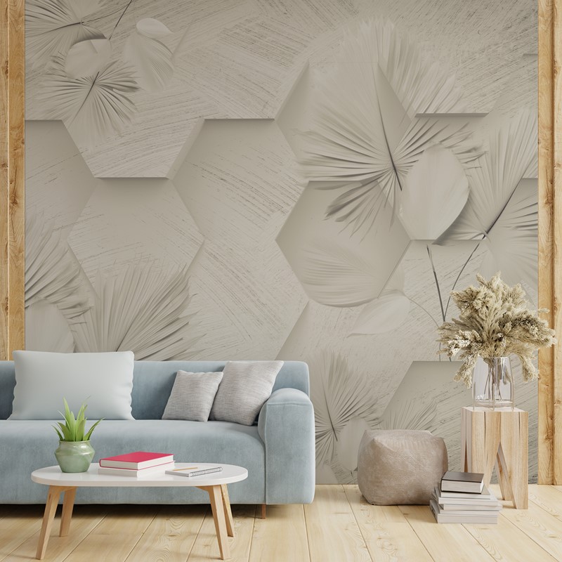 Foto murale Gjashtëkëndësha dhe gjethe