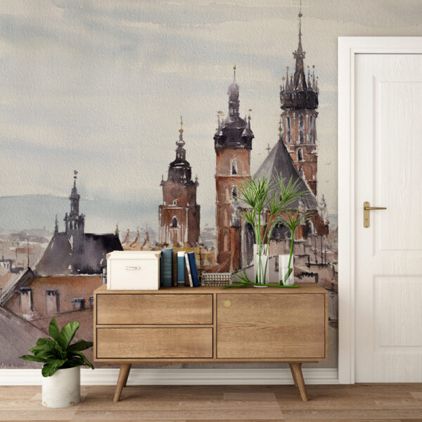 Foto murale Krakow – një panoramë e qytetit në stilin e akuareleve