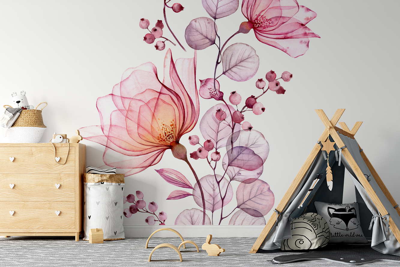 Foto murale Lule delikate – mural botanik me bojëra uji
