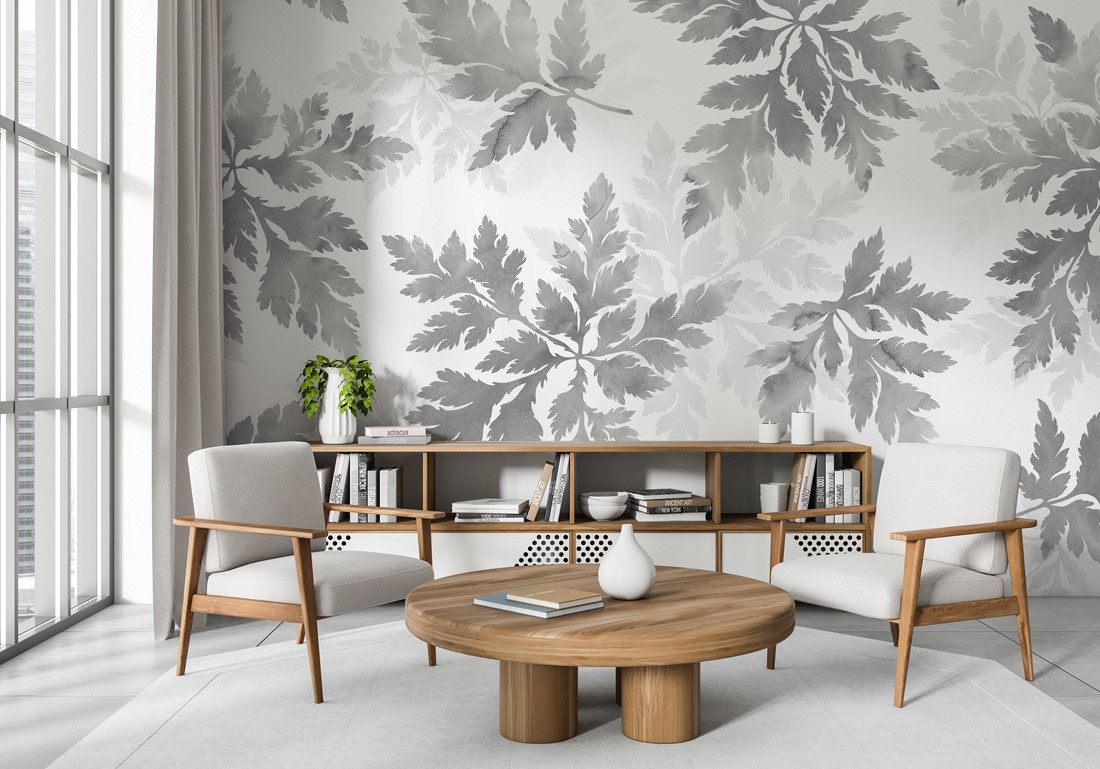 Foto murale Gjethe në nuanca gri