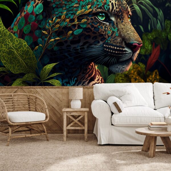 Foto murale Pantera Misterioze në Gjethet me Ngjyra