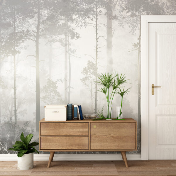 Foto murale Sfond fotografik për pyllin me mjegull