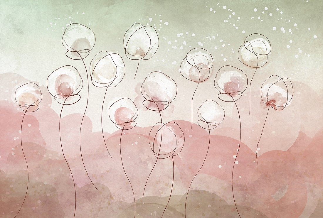 Abstract,Watercolor,Flowers,With,Long,Stems,On,Pastel,Background