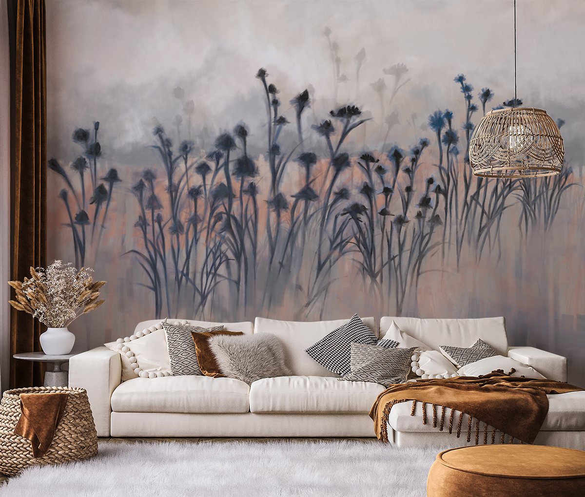 Foto murale Livadh i egër në reflektime të ngrohta