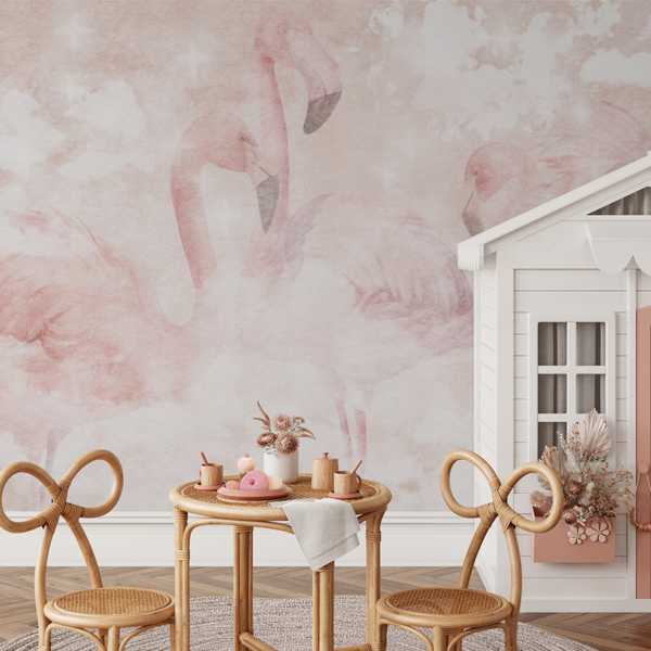 Foto murale Flamingo pastel në retë