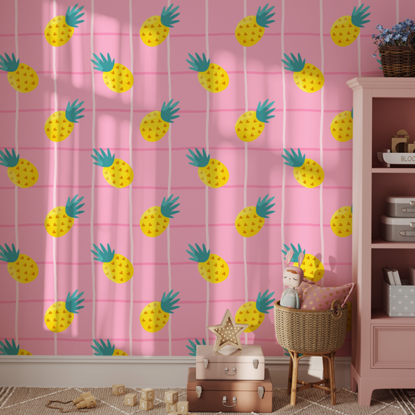 Foto murale Ananas të verdhë në kuadrat rozë