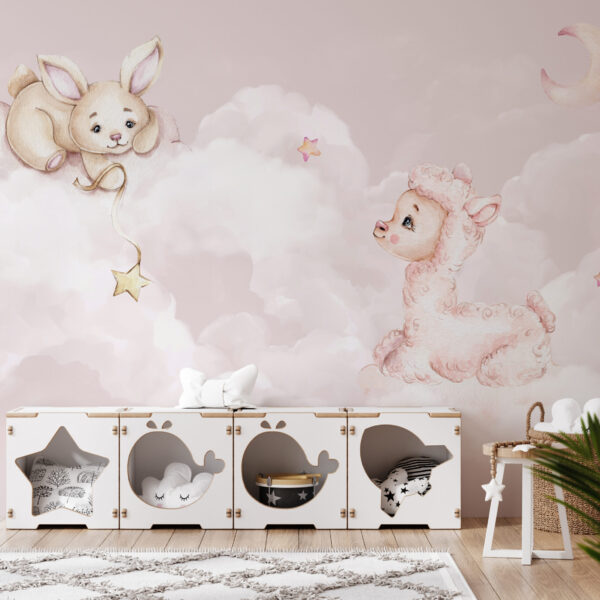 Foto murale Dele dhe lepur mbi retë pastel