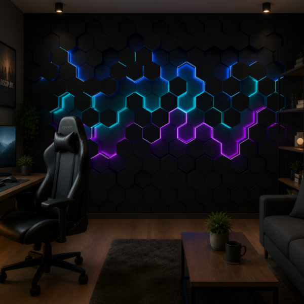 Foto murale Gjashtëkëndësha Neoni 3D
