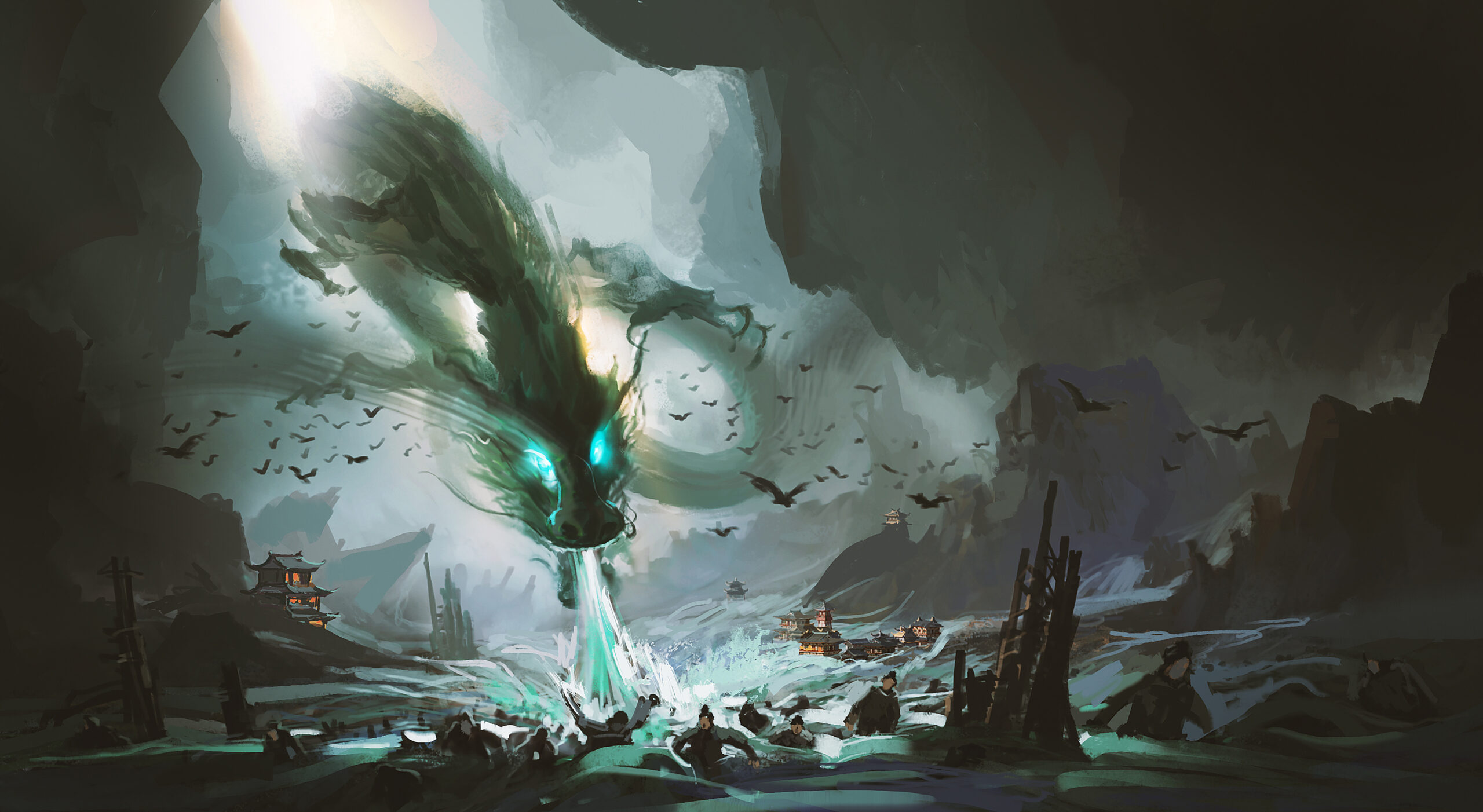 A fantastic illustration of ancient Chinese themes, digital pain