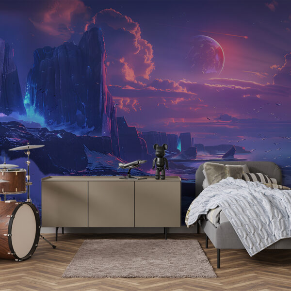 Foto murale Planeti Alien mbi Bregun Shkëmbor