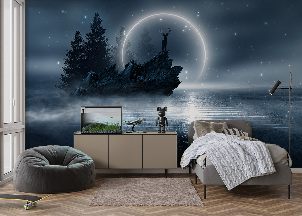 Foto murale Dreri mbi një shkëmb nën Hënë