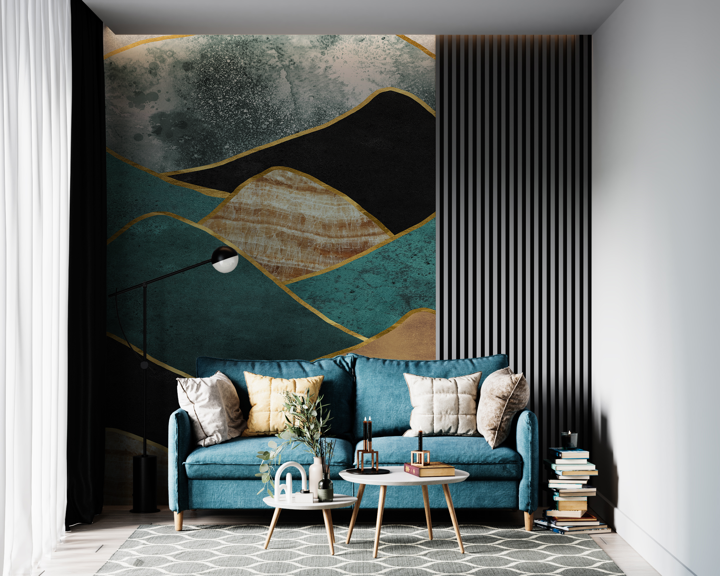 Foto murale Malet Elegante me Ngjyrë Bruz dhe Ari