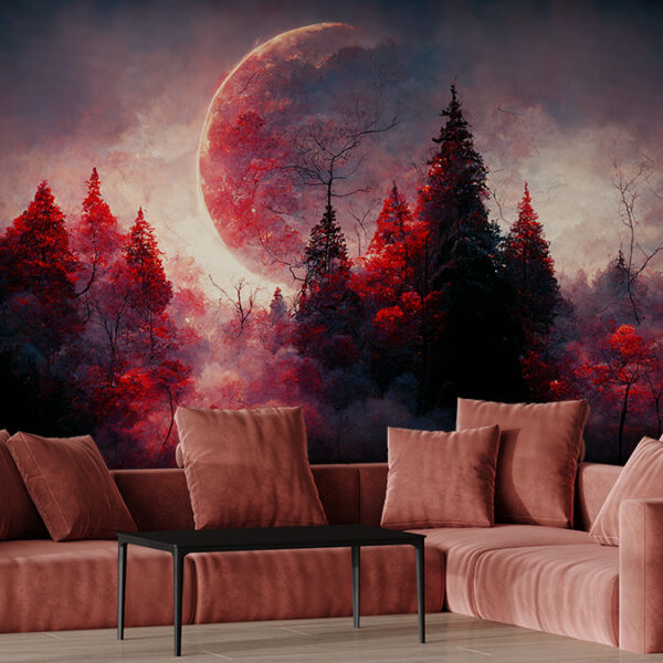 Foto murale Planeti i Kuq mbi Pyllin e Errët