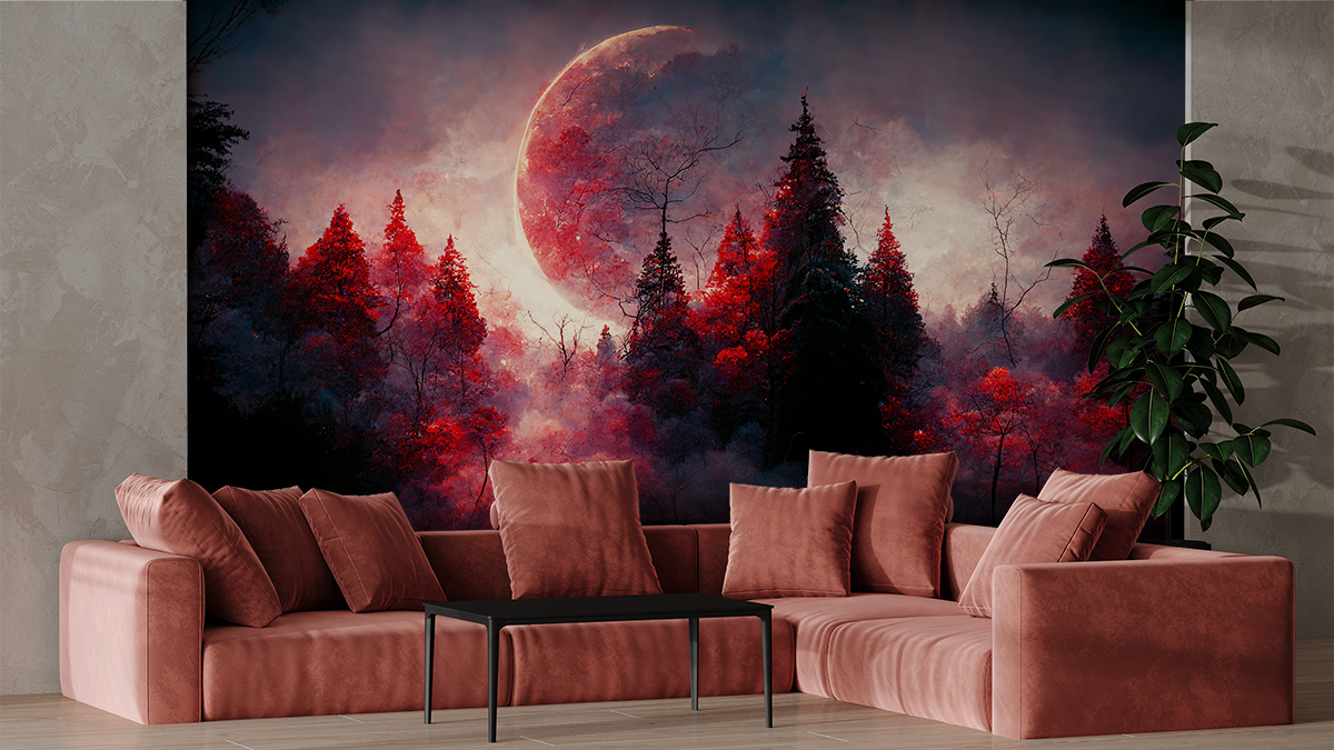 Foto murale Planeti i Kuq mbi Pyllin e Errët