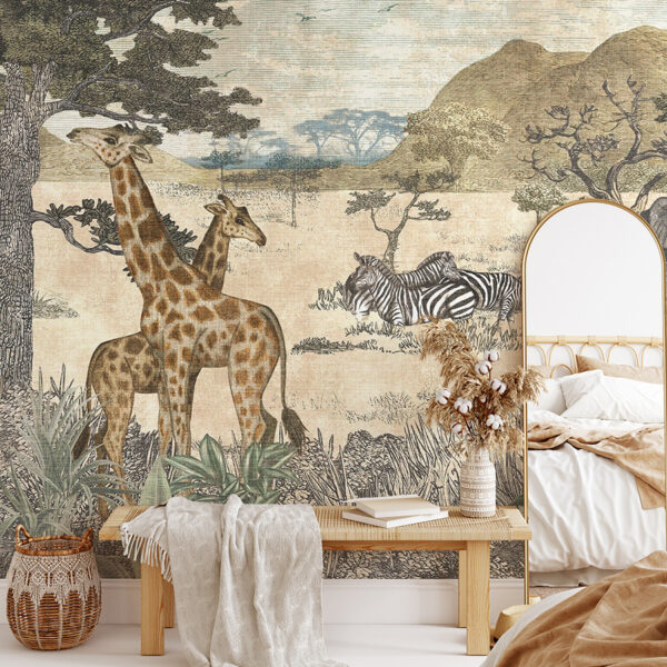 Foto murale Savana Afrikane me Kafshë Safari