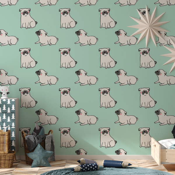 Foto murale Toka e Qenve Pug të Mint-it