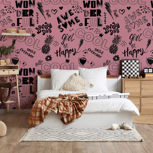 Foto murale Rozë rinore me mbishkrime – Cool Wonderful Happy