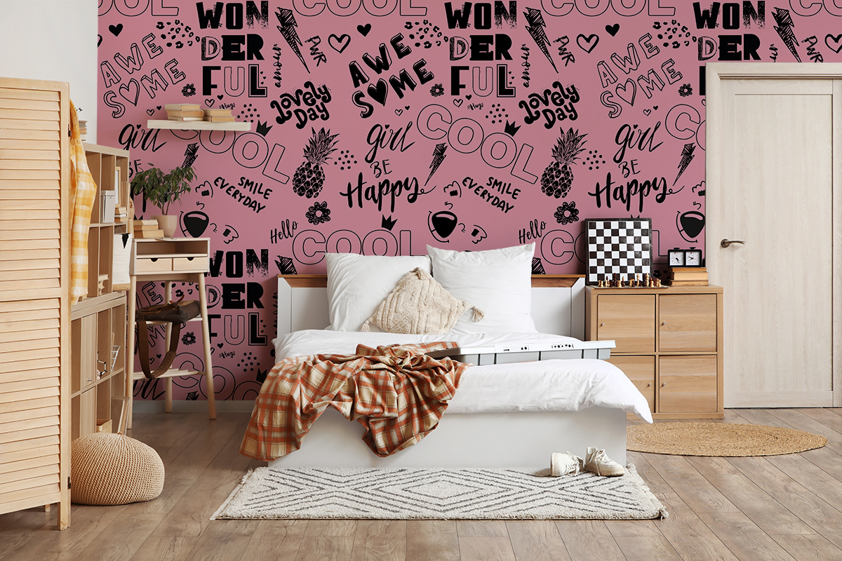 Foto murale Rozë rinore me mbishkrime – Cool Wonderful Happy