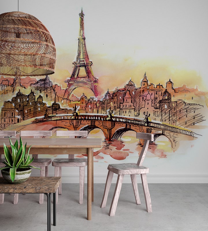 Foto murale Kulla Eiffel në bojëra uji